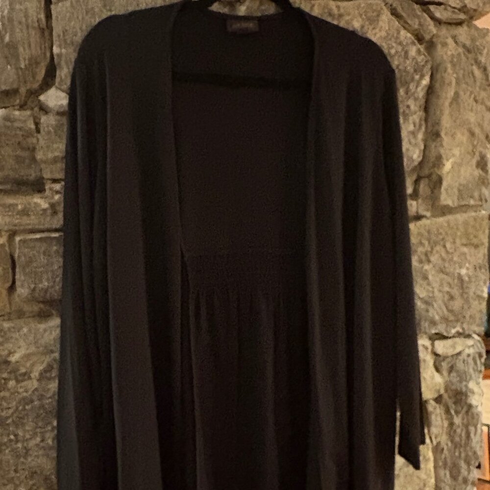 J JILL OPEN FRONT WEAREVER FLOWY BLACK KNIT CARDIGAN -  - SZ 1X -LIKE NEW